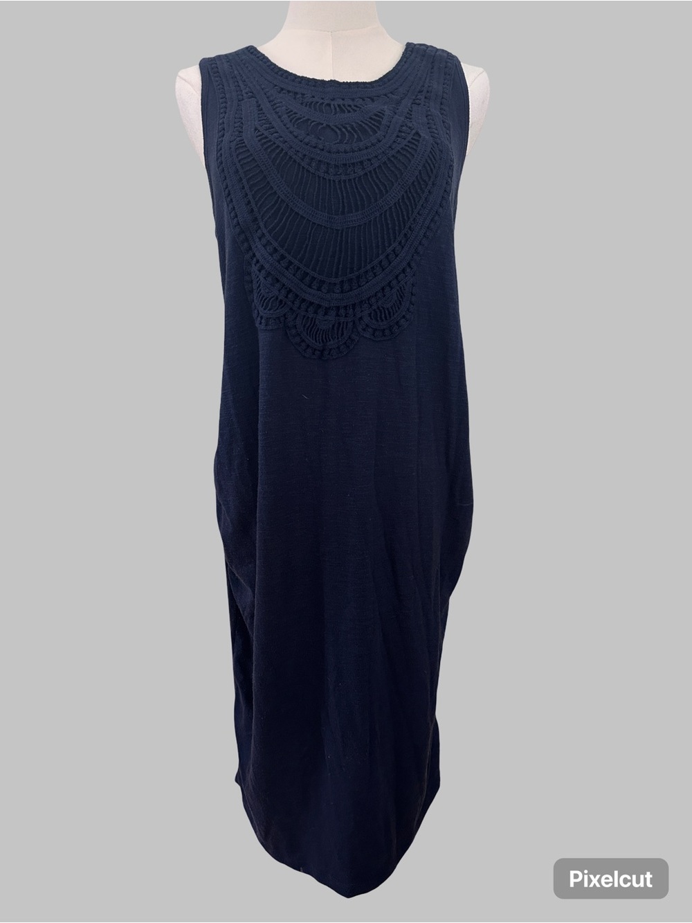 Liz Lange Maternity Navy Crochet Yoke Sleeveless Dress